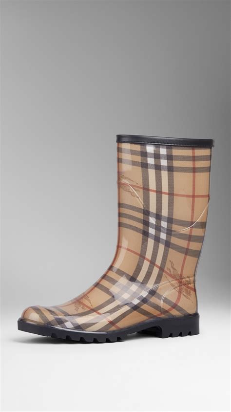 rubber rain boots with heat pint black burberry|Burberry haymarket rain boots.